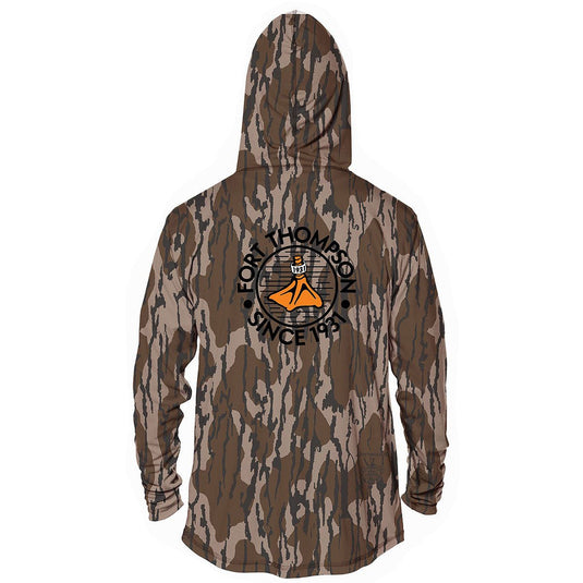 Back view of Fort Thompson Duck Foot SPF Hoodie in the color Bottomland.