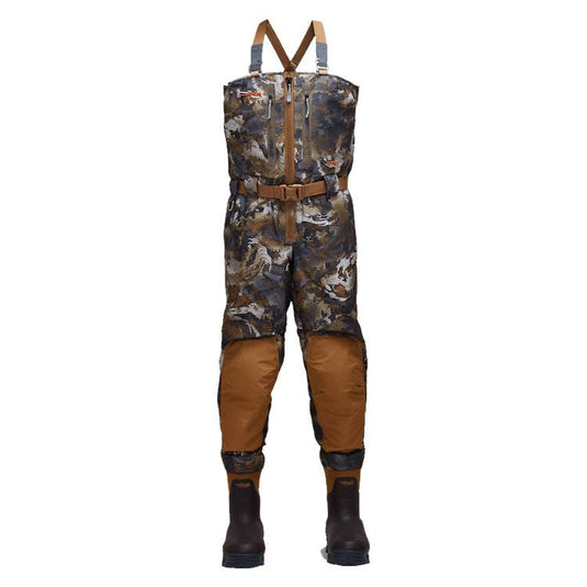 Sitka Delta Zip Waders front view in the color Timber.