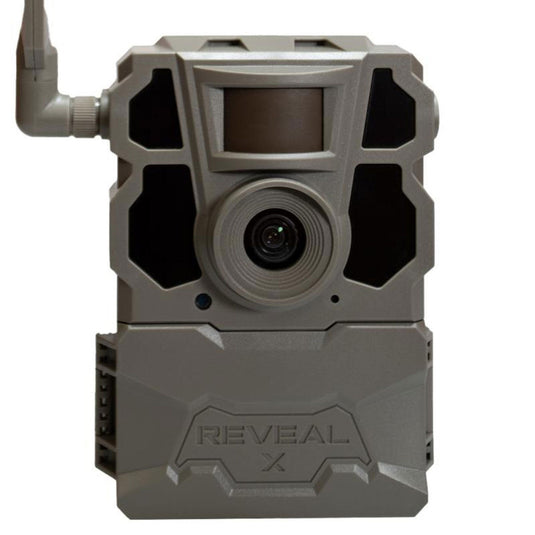 Front view of the Tactacam Reveal X Gen 2 with the Reveal X logo on the bottom center.