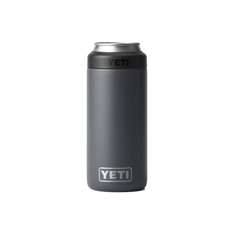 Load image into Gallery viewer, YETI Rambler Colster Slim Drink Insulator in the color Charcoal.
