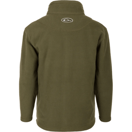 Drake Youth Camp Fleece Full Zip in Kalamata Olive with the Drake logo on the back center