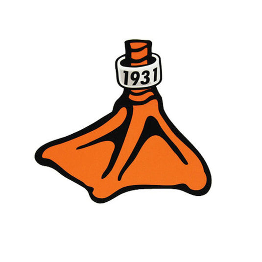 Fort Thompson Logo 3" Vinyl Decal is shown. The sticker is a bright orange cartoon version of a duck foot with a white band around the leg that reads "1931".