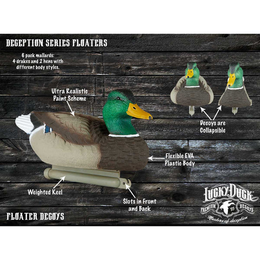 Lucky Duck Deception Series 6-Pack Mallard Decoys Duck Decoys- Fort Thompson