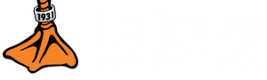 Fort Thompson Sporting Goods horizontal duckfoot logo that shows the orange duckfoot, and the words Fort Thompson Sporting  Goods since 1931. 