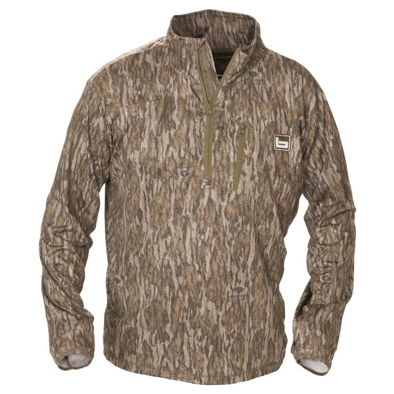 Load image into Gallery viewer, Front view of the Banded TEC Stalker 1/4 Zip Pullover in the color Bottomland featuring a tan and brown Banded logo.
