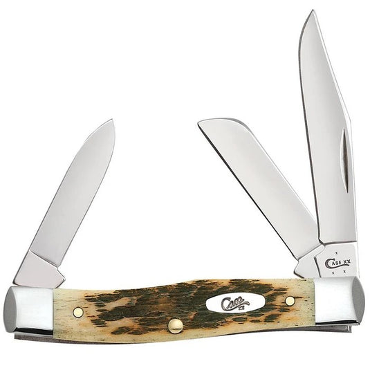Case Amber Bone Peach Seed Jig Chrome Vanadium Medium Stockman 00079 Knife Knives- Fort Thompson