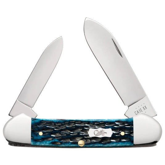 Case Pocket Worn Peach Seed Jig Mediterranean Blue Bone Canoe Knife 51853 Knives- Fort Thompson