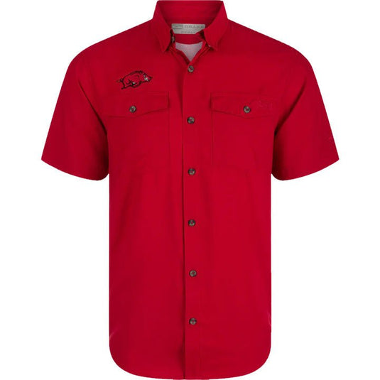 Drake Arkansas Frat Dobby Solid Short Sleeve Shirt Mens Shirts- Fort Thompson