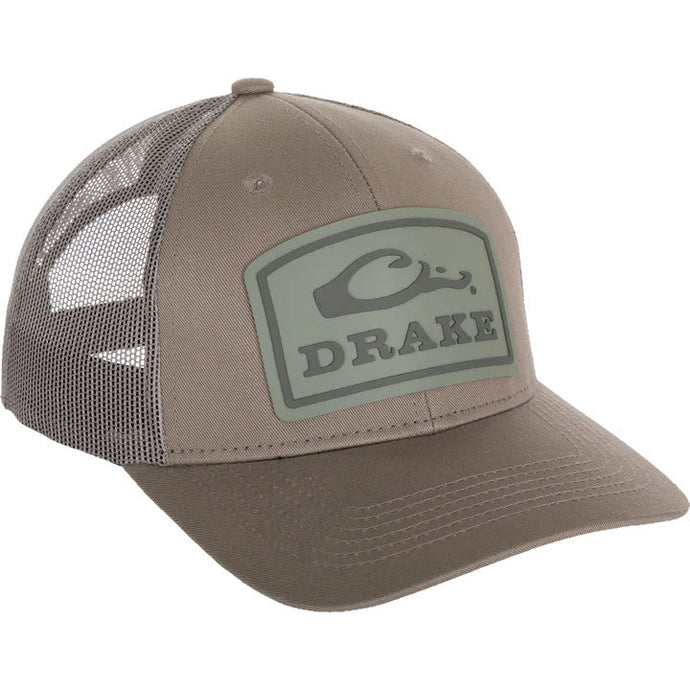 Drake Badge Logo Mesh Cap in olive green with a breathable mesh back and an embroidered Drake logo on the front.