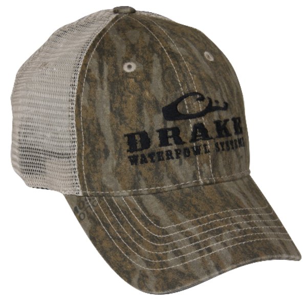 Drake Camo Mesh Back Cap in the color Mossy Oak Bottomland. 