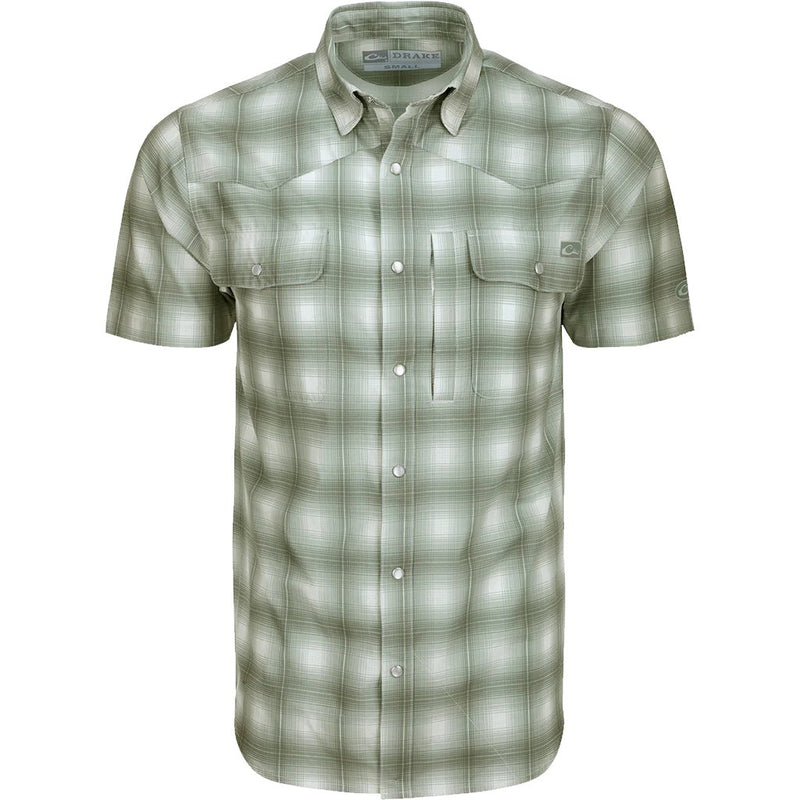 Load image into Gallery viewer, Drake Cinco Ranch Western Plaid Shirt S/S in the color Kalamata Olive.
