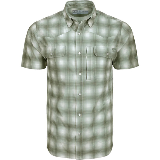 Drake Cinco Ranch Western Plaid Shirt S/S in the color Kalamata Olive.