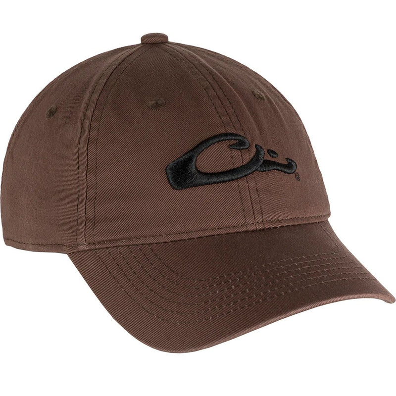 Load image into Gallery viewer, Image of brown hat with Drake logo.
