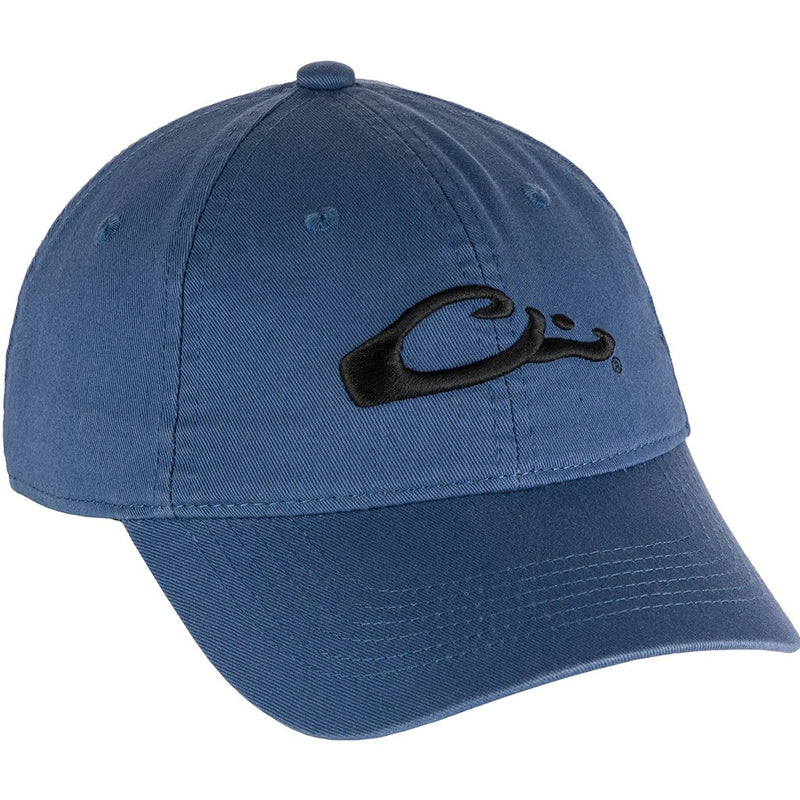 Load image into Gallery viewer, Image of blue hat with Drake logo.
