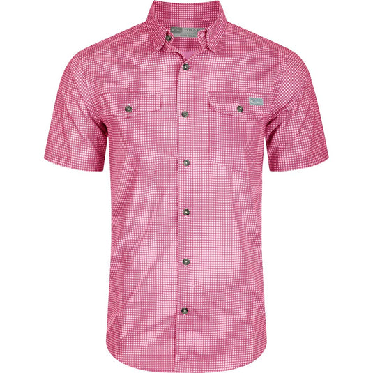 Drake Frat Gingham Check Shirt S/S in the color Pink Yarrow.