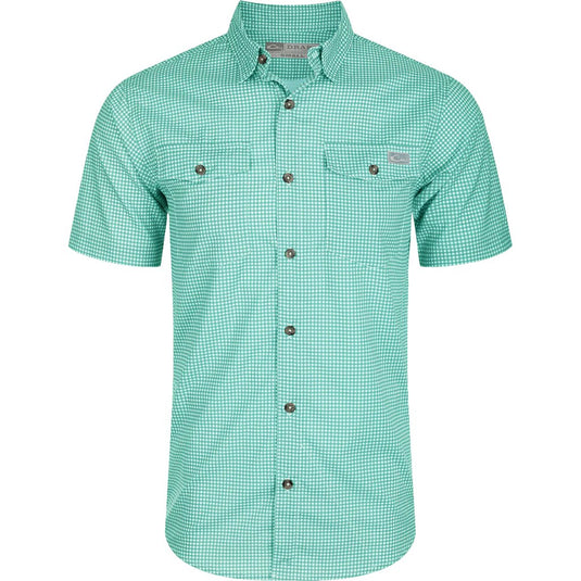 Drake Frat Gingham Check Shirt S/S in the color Ceramic Teal Heather.
