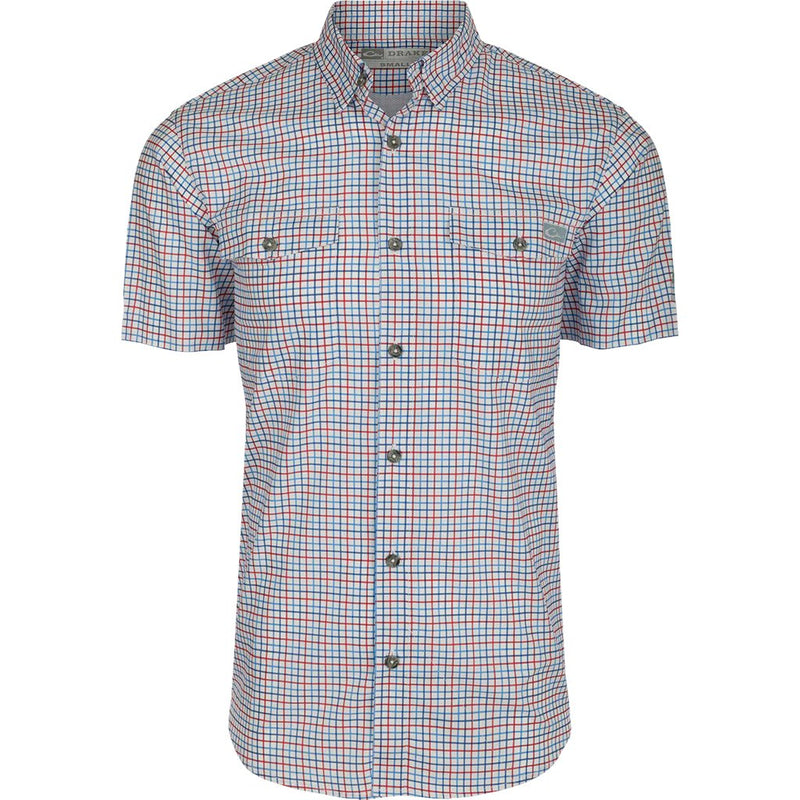 Load image into Gallery viewer, Drake Frat Tattersall Shirt S/S in the color Marina Blue.
