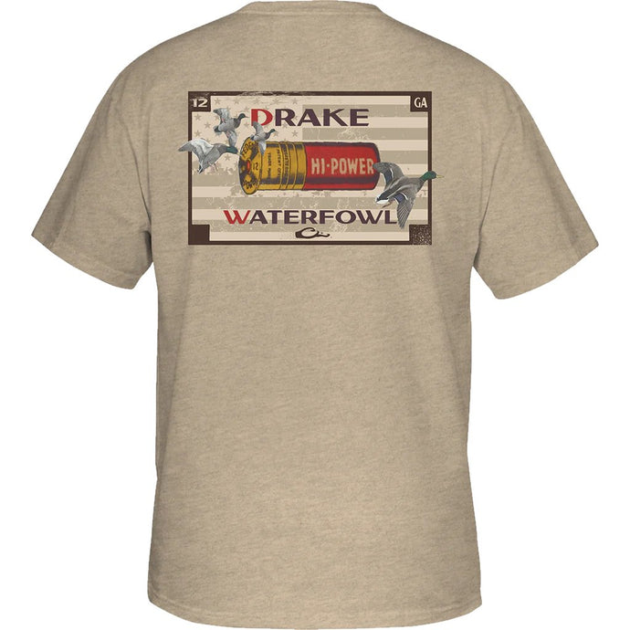 Drake Hi Power Shell Short Sleeve T-Shirt in the color Shifting Sands featuring a Drake Waterfowl logo.