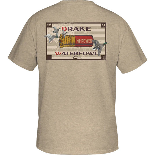 Drake Hi Power Shell Short Sleeve T-Shirt in the color Shifting Sands featuring a Drake Waterfowl logo.