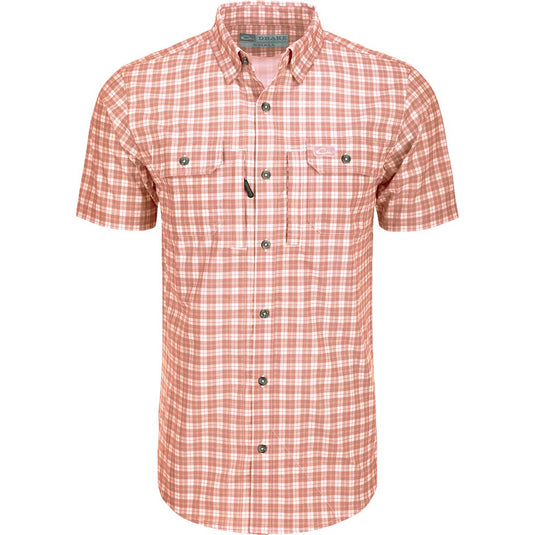 Drake Hunter Creek Check Plaid Short Sleeve Shirt in the color Peach Pearl.