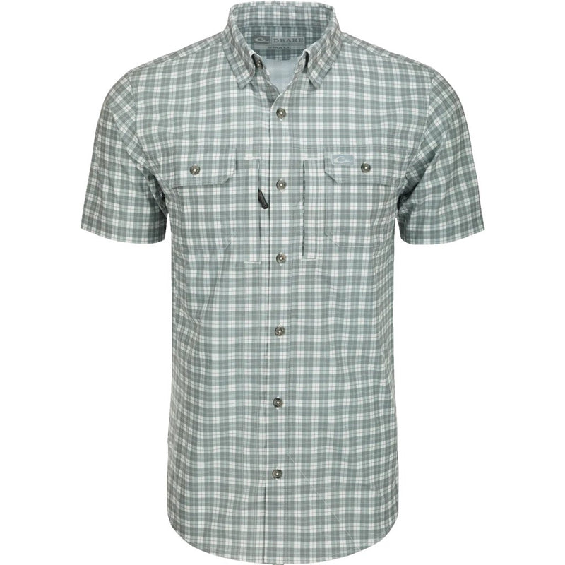 Load image into Gallery viewer, Drake Hunter Creek Check Plaid Short Sleeve Shirt in the color Monument Grey. 

