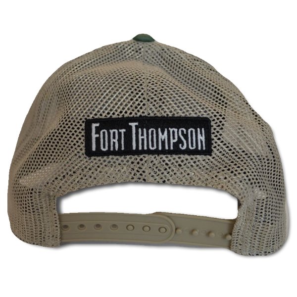 Load image into Gallery viewer, Back view of the Fort Thompson Duck Foot Scout Patch FT Cap with the words Fort Thompson in the center.

