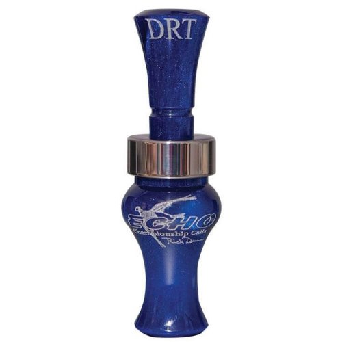 Echo DRT Double Reed Timber Duck Call in the color Blue Pearl featuring the DRT Echo logo etched into the call.