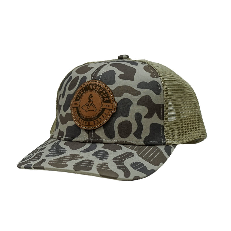 Load image into Gallery viewer, Fort Thompson Circle Leather Patch Trucker Hat FT Mens Hats- Fort Thompson
