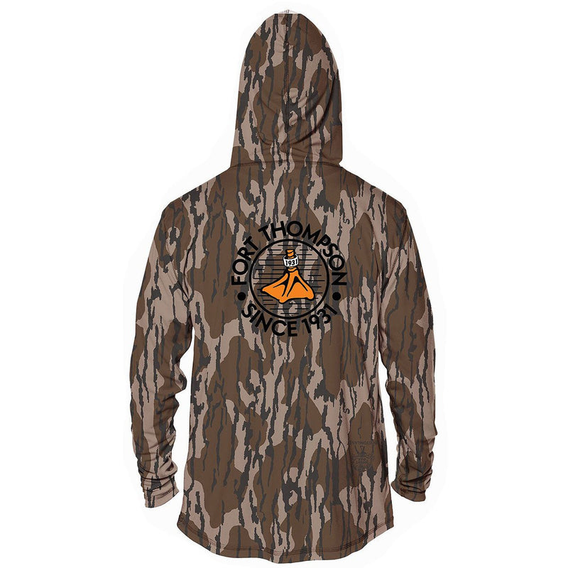 Load image into Gallery viewer, Back view of Fort Thompson Duck Foot SPF Hoodie in the color Bottomland.
