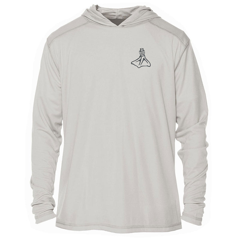 Load image into Gallery viewer, Front view of Fort Thompson Duck Foot SPF Hoodie in the color Pearl Grey.

