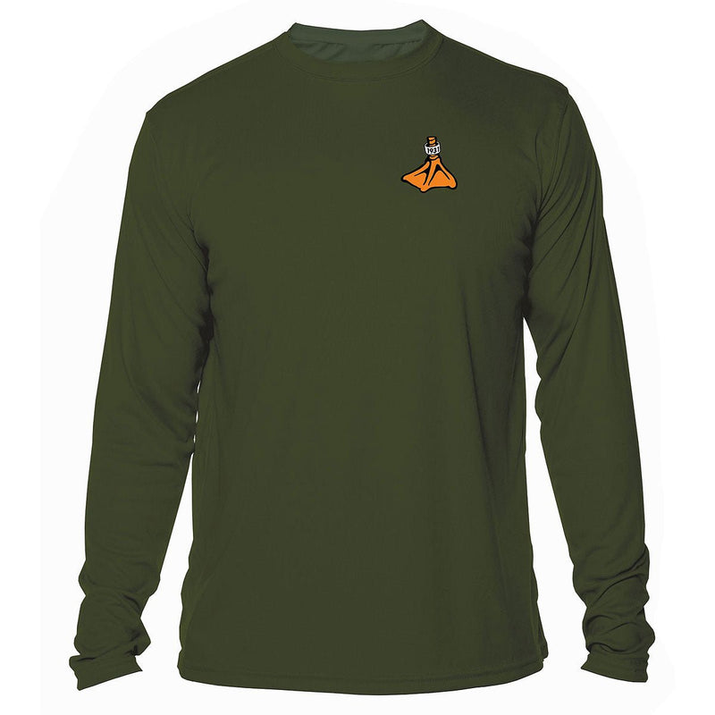 Load image into Gallery viewer, Front view of the Fort Thompson Duck Foot SPF Shirt in the color Olive Green.

