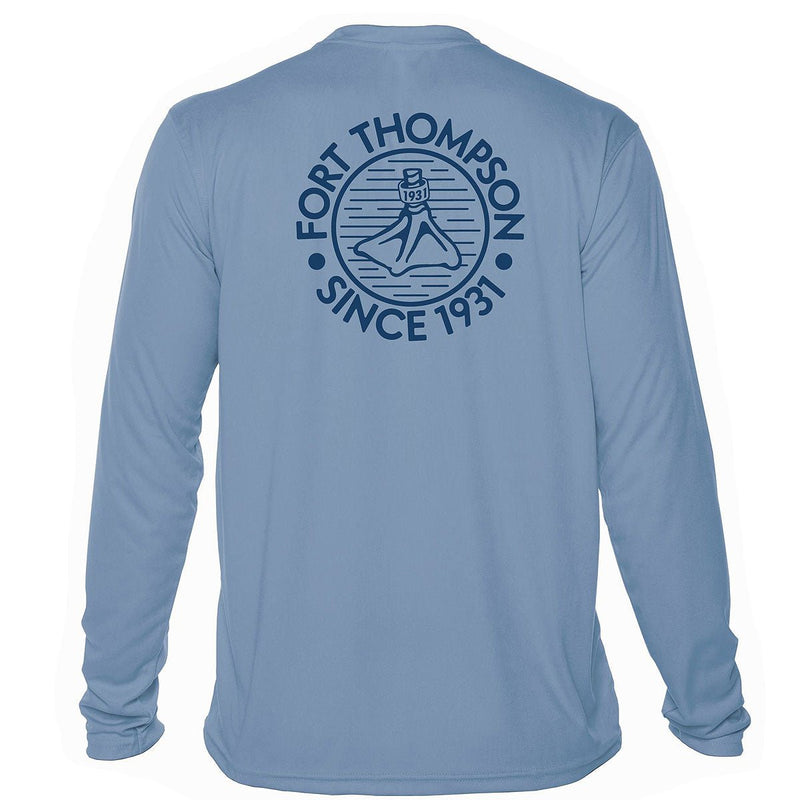 Load image into Gallery viewer, Back view of the Fort Thompson Duck Foot SPF Shirt in the color Columbia Blue
