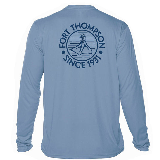 Back view of the Fort Thompson Duck Foot SPF Shirt in the color Columbia Blue