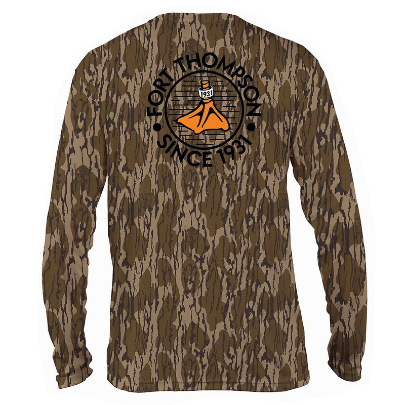 Load image into Gallery viewer, Back view of the Fort Thompson Duck Foot SPF Shirt in the color Bottomland
