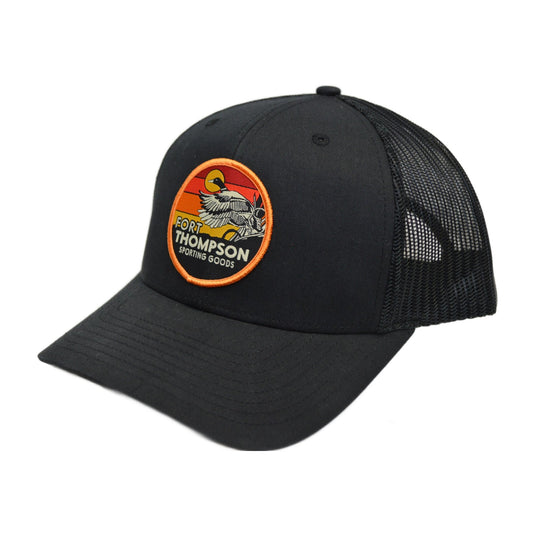 Side view of Fort Thompson Retro Circle Patch Cap in the color Black.