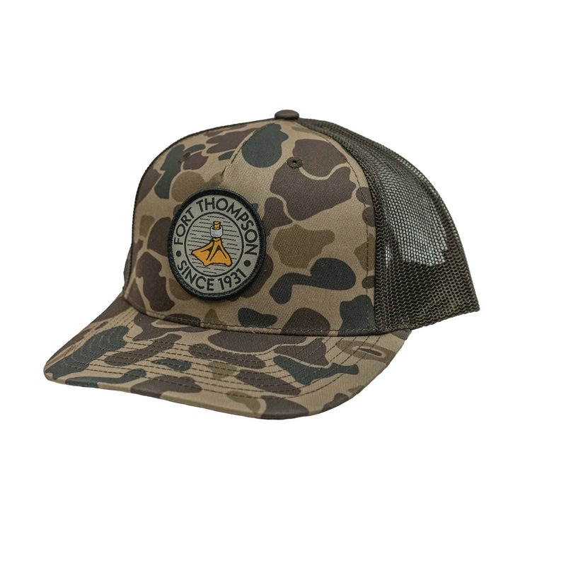 Load image into Gallery viewer, Fort Thompson Woven Patch Cap in the color Brown Camo.
