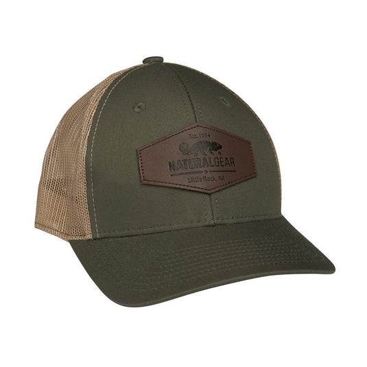 Natural Gear Leather Patch Trucker Cap in the color Olive/Tan.