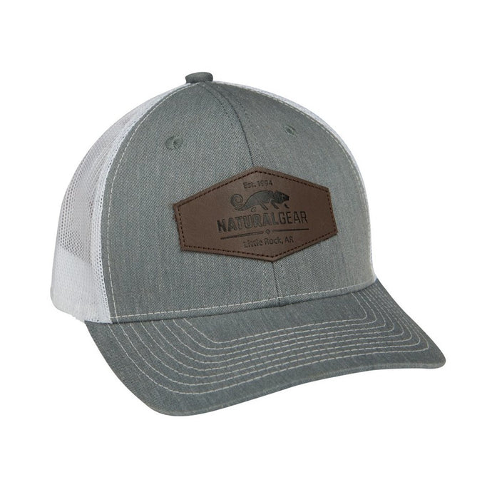 Natural Gear Leather Patch Trucker Cap in the color Heather/White.