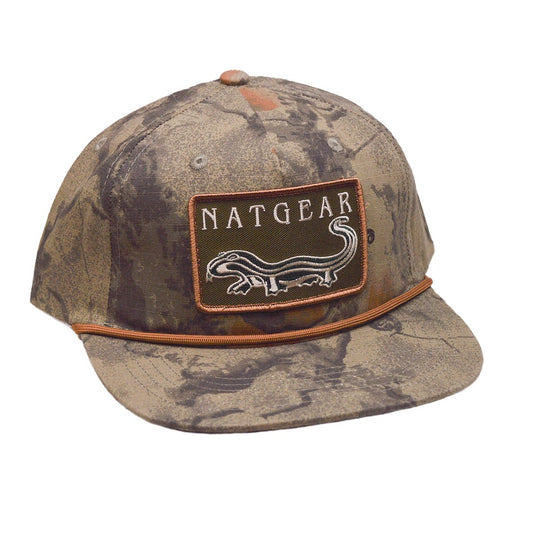 Natural Gear Lost Hat Co. Retro Logo Goat Rope Cap in the color Natural Gear Camo.