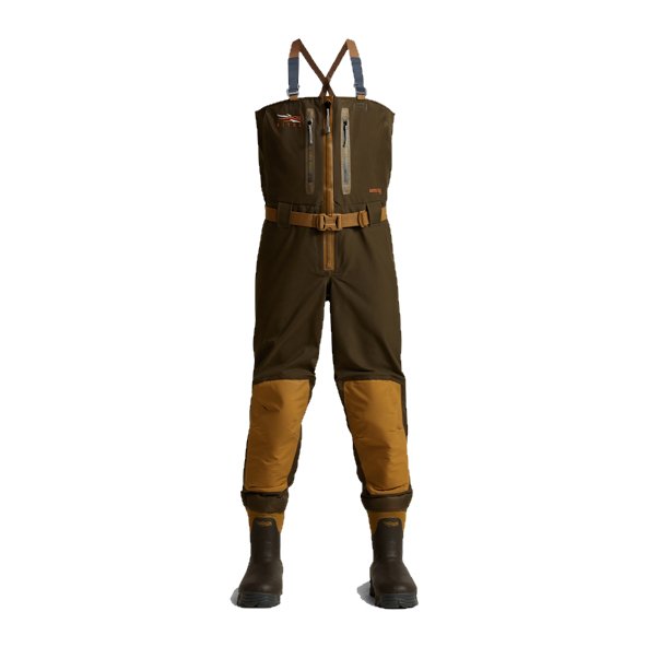 Load image into Gallery viewer, Sitka Delta Zip Waders front view in the color Earth.
