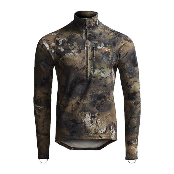 Sitka Grinder 1/2 Zip Pullover in the color Waterfowl Timber featuring the Sitka Gear logo.