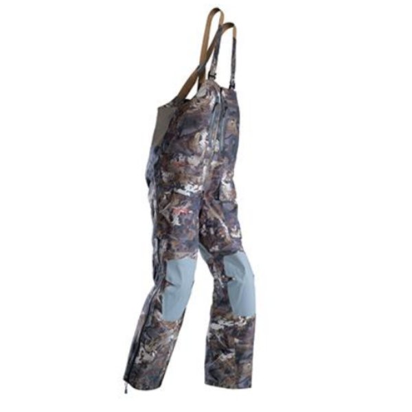 Front view of the Sitka Hudson Bib in the color Waterfowl Timber.