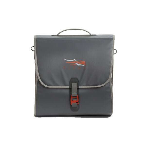 Load image into Gallery viewer, Sitka Wader Storage Bag in grey with the Sitka logo and orange buckle.
