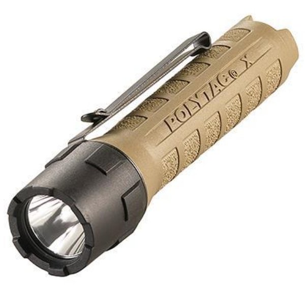 Streamlight Polytec X CR123A in the color Coyote with the clip.