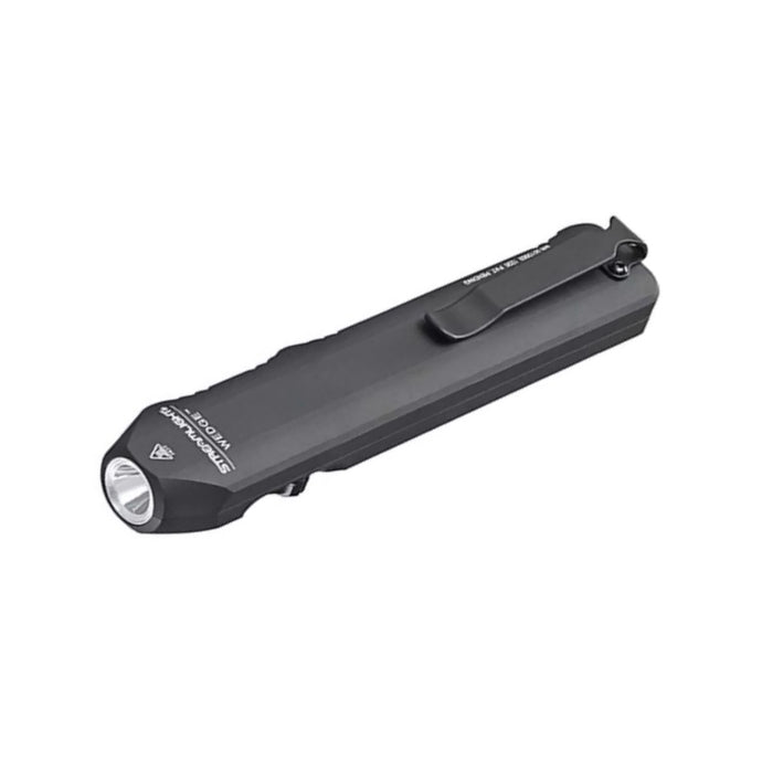Streamlight Wedge Black Rechargeable Flashlight shown with clip side up. 