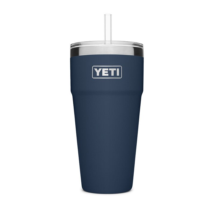 Load image into Gallery viewer, The YETI Rambler 26 oz Stackable Cup with Straw Lid is shown in Navy, featuring a stainless steel body and a secure straw lid.  
