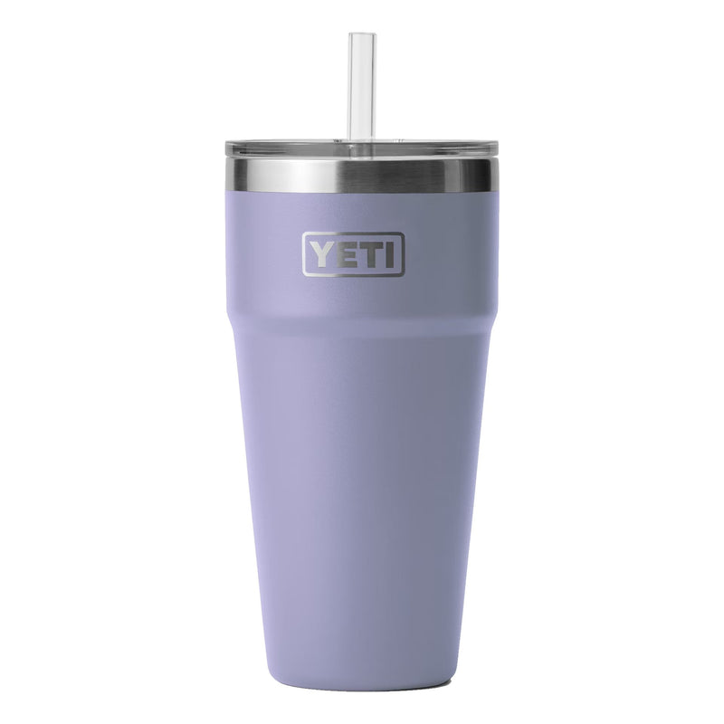 Load image into Gallery viewer, The YETI Rambler 26 oz Stackable Cup with Straw Lid is shown in Cosmic Lilac, featuring a stainless steel body and a secure straw lid.  
