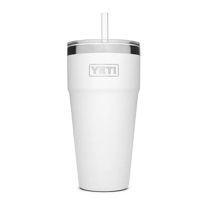 Load image into Gallery viewer, The YETI Rambler 26 oz Stackable Cup with Straw Lid is shown in White, featuring a stainless steel body and a secure straw lid.  
