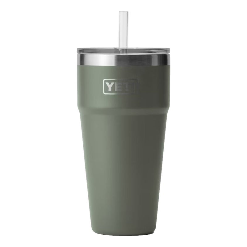 Load image into Gallery viewer, The YETI Rambler 26 oz Stackable Cup with Straw Lid is shown in Camp Green, featuring a stainless steel body and a secure straw lid.  
