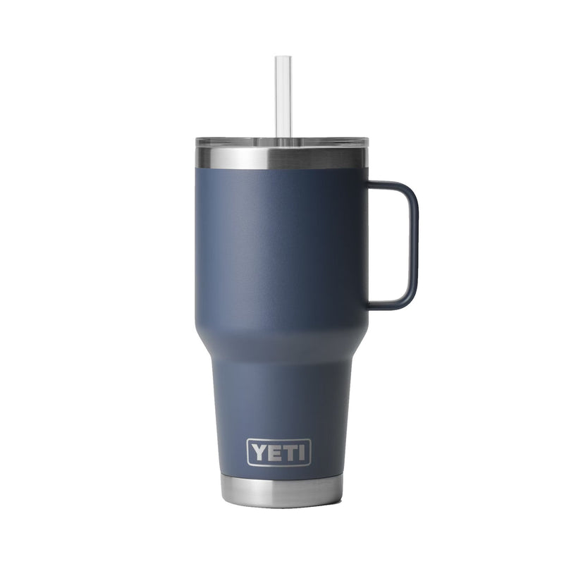 Load image into Gallery viewer, The image shows the YETI Rambler 35 OZ Straw Mug, a sleek stainless steel mug with a straw lid.
